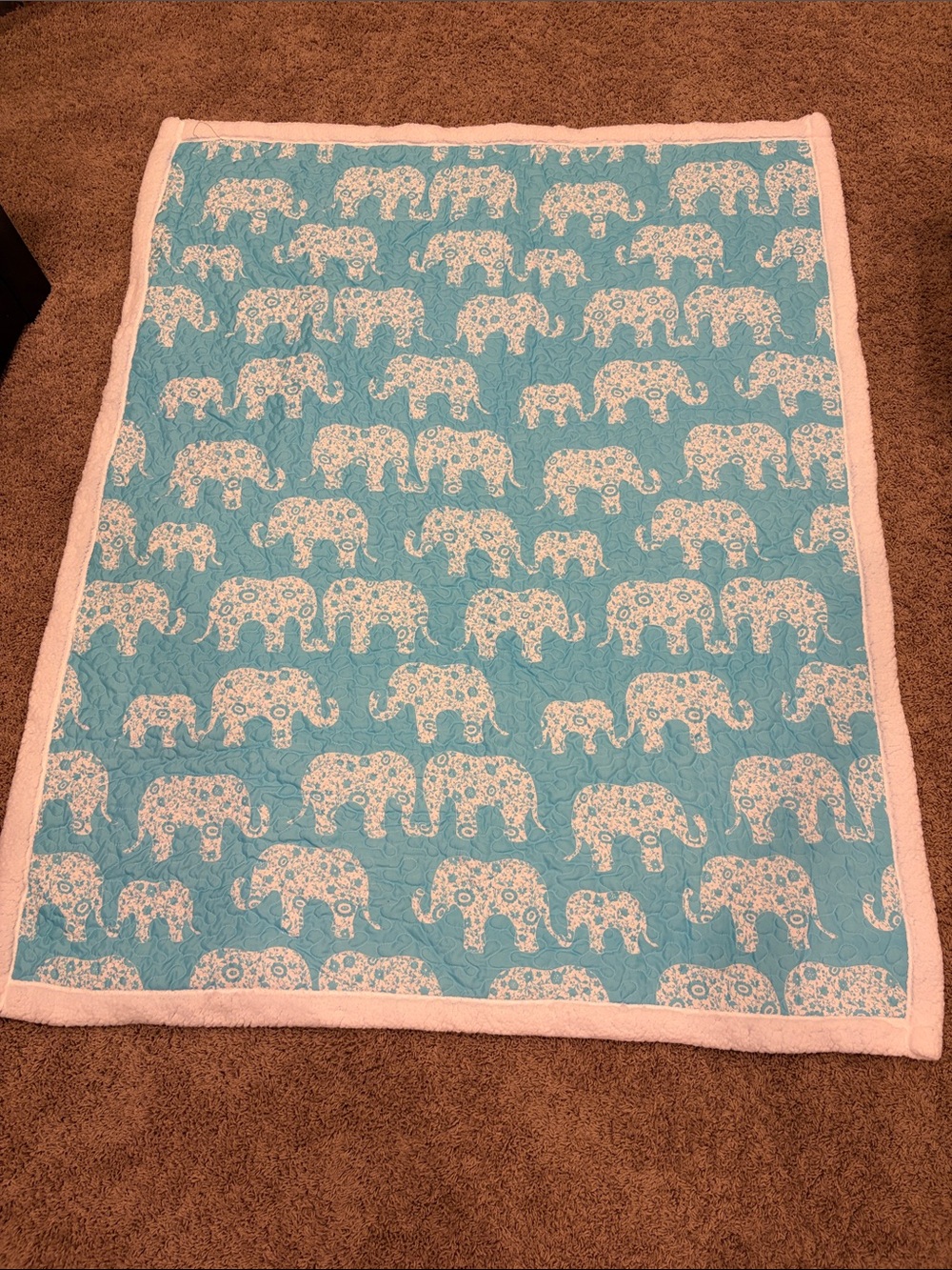 Baby Elephant Print Blue Soft Plush Blanket